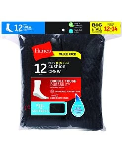 Hanes mens Double Tough Crew Socks, 12-pair Pack